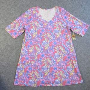 Habitat  Women Mini Dress XL Floral Lagenlook Pink Purple Cotton Casual 312
